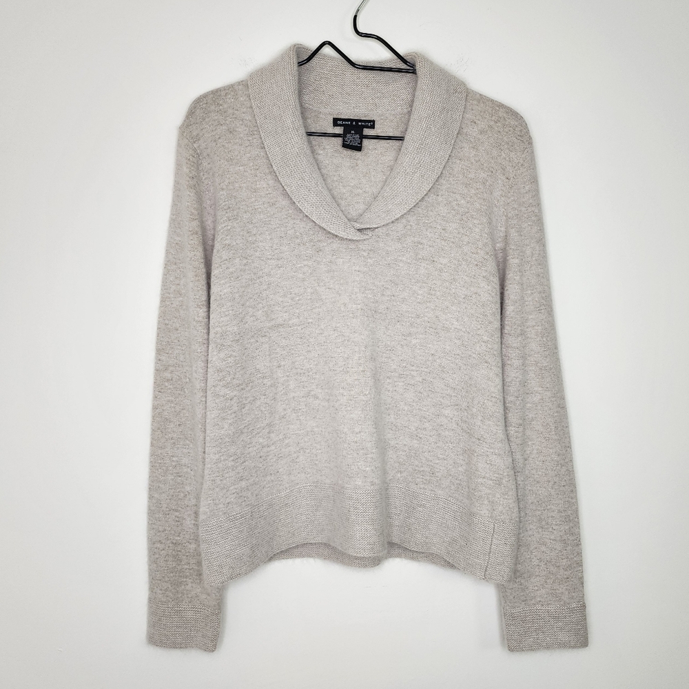 Deane & White Angora and Lambs Wool Cream Fold Over Sweater XL Light Academia